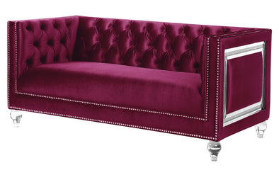 Heibero Burgundy Velvet Tufted with Mirrored Trim  56895